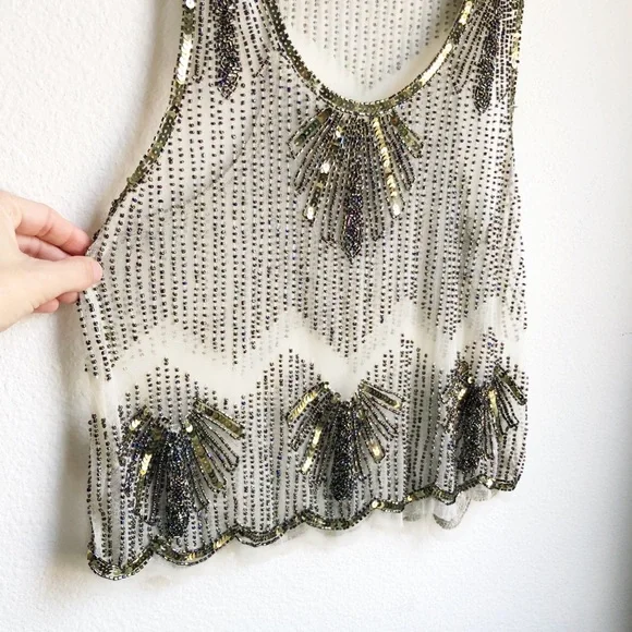 Vintage Style Beaded Tank Top Scalloped Hem - Picture 6 of 15